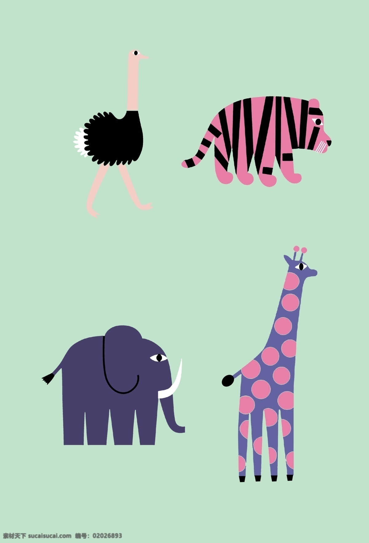 森林 总动员 卡通 动物 图标 老虎 大象 商业图标 背景图 无框画 鸵鸟 长劲鹿