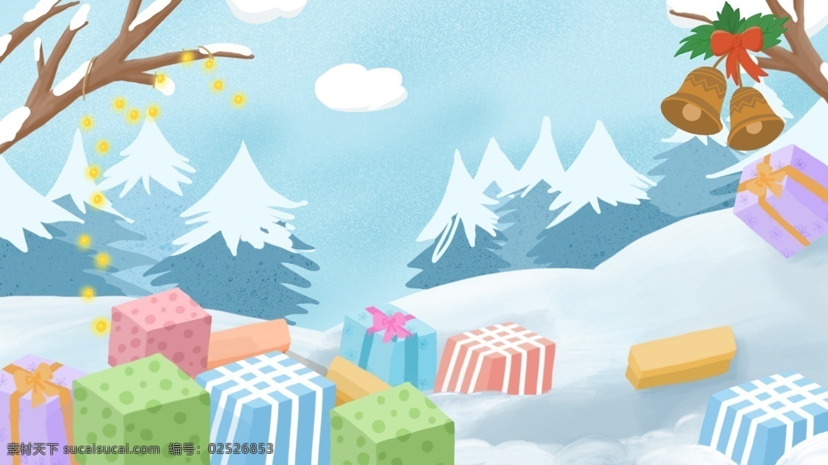 冬日 雪地 树林 插画 背景 插画背景 手绘背景 唯美背景 森林背景 广告背景 树林背景