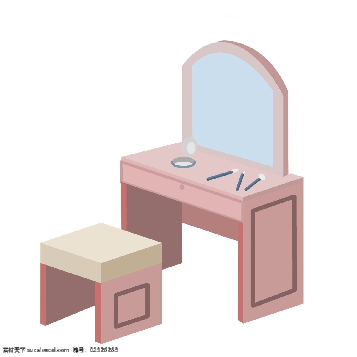 手绘 d 粉色 梳妆台 插画 凳子 镜子 梳妆柜子插画 插图 手绘梳妆台 2.5d 双人床插画