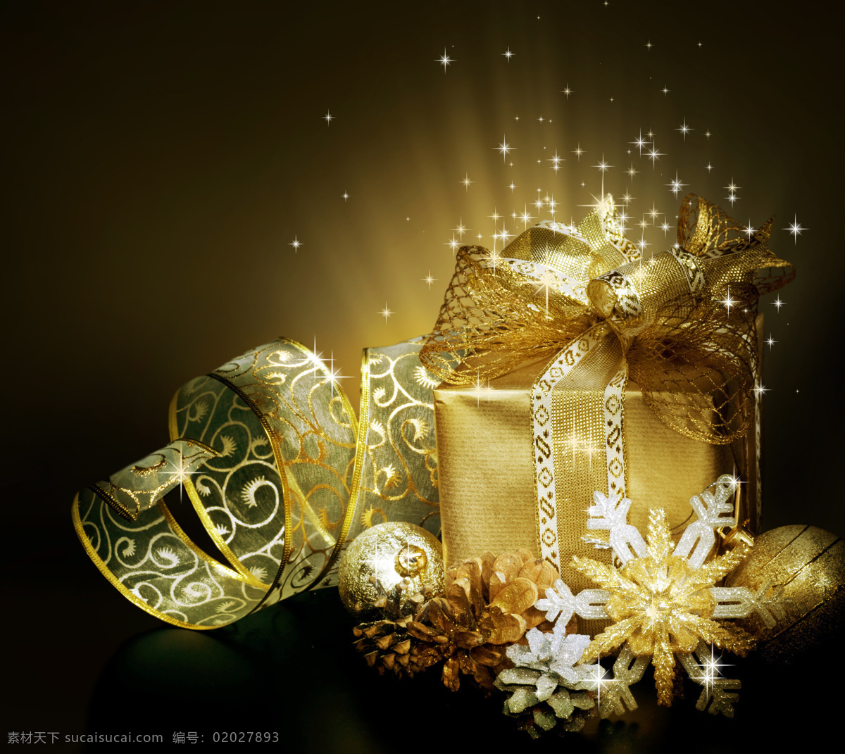 黄色 丝带 礼物 背景 圣诞节饰品 圣诞节背景 圣诞节素材 节日庆典 星光背景 礼盒 生活百科