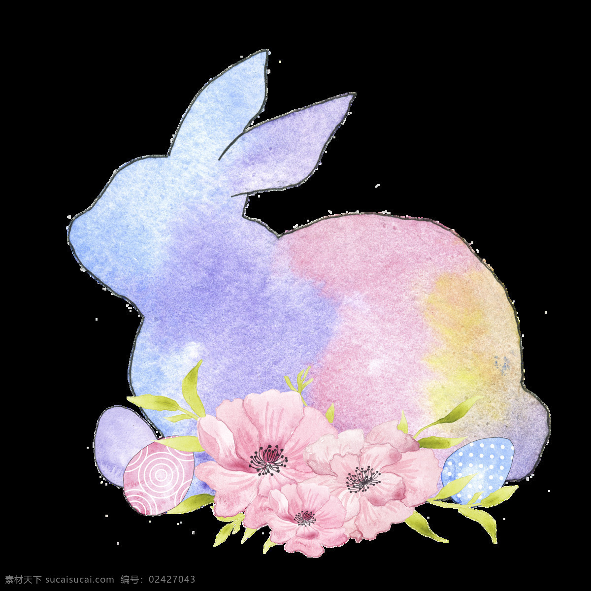 紫色 手绘 兔子 万圣节 透明 装饰 花朵 透明素材 免扣素材 装饰图案