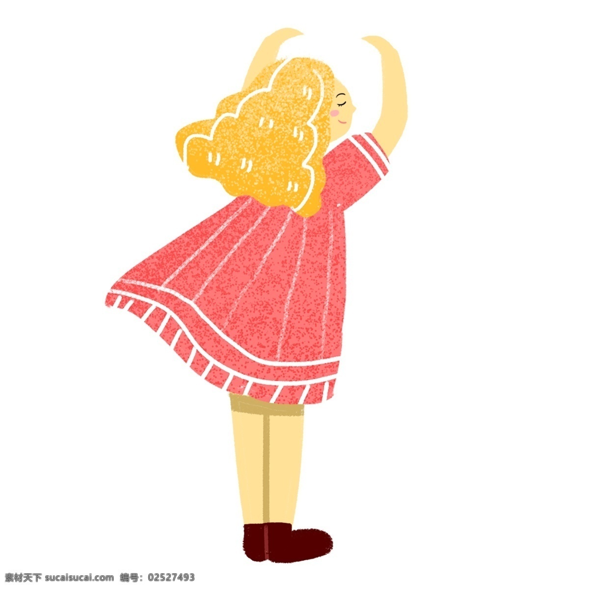 金发 小女孩 卡通 金发小女孩 可爱小女孩 招手的小女孩 红色 裙子 手绘 跳舞的小女孩