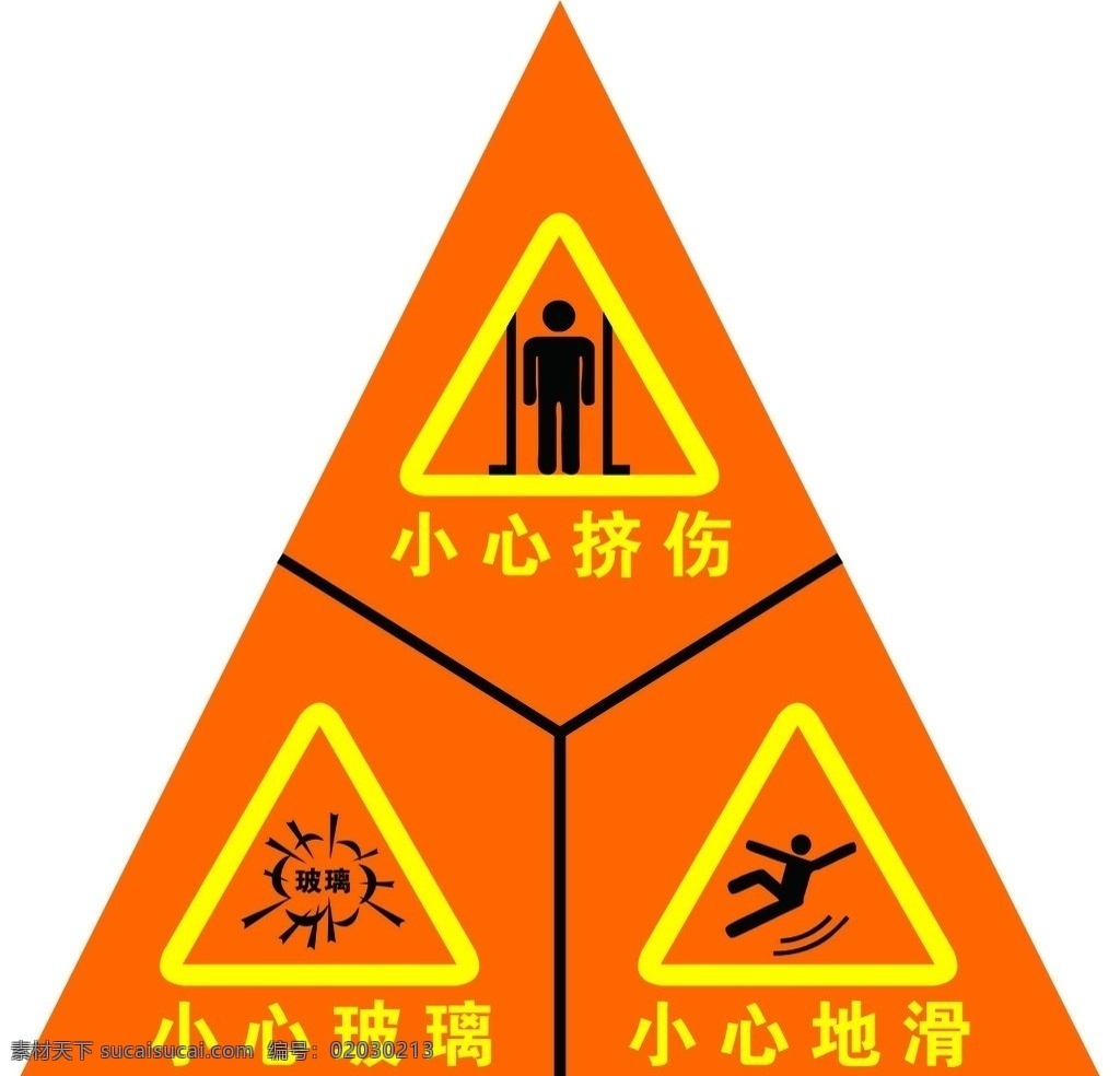 小心地滑 小心玻璃 小心挤伤 提示 警告 三角形 矢量