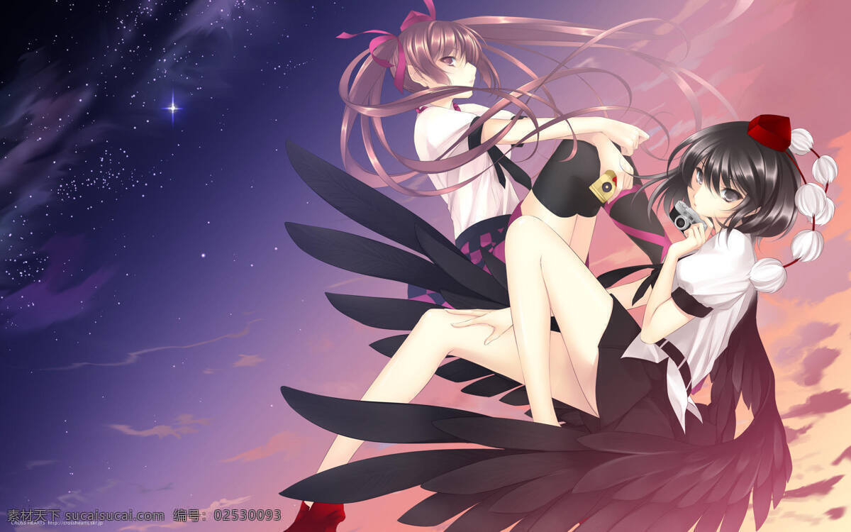 东方 少女 翅膀 夜空 project 卡通 动漫 可爱