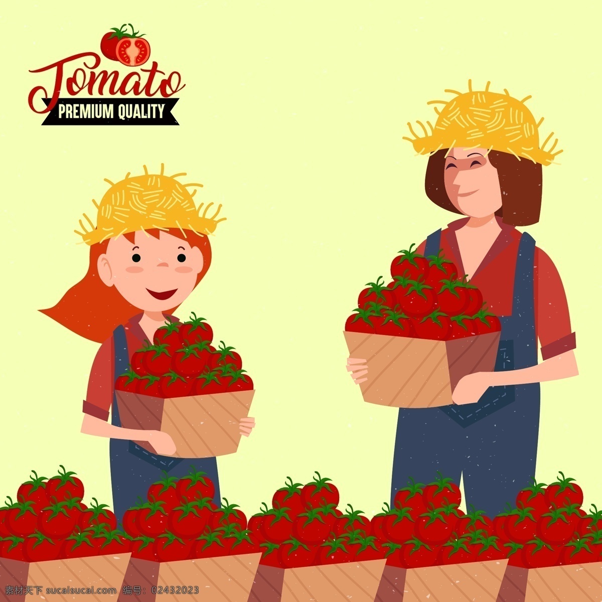 收 西红柿 母女 二 人 插画 人物 农场 妈妈 女儿 蔬菜
