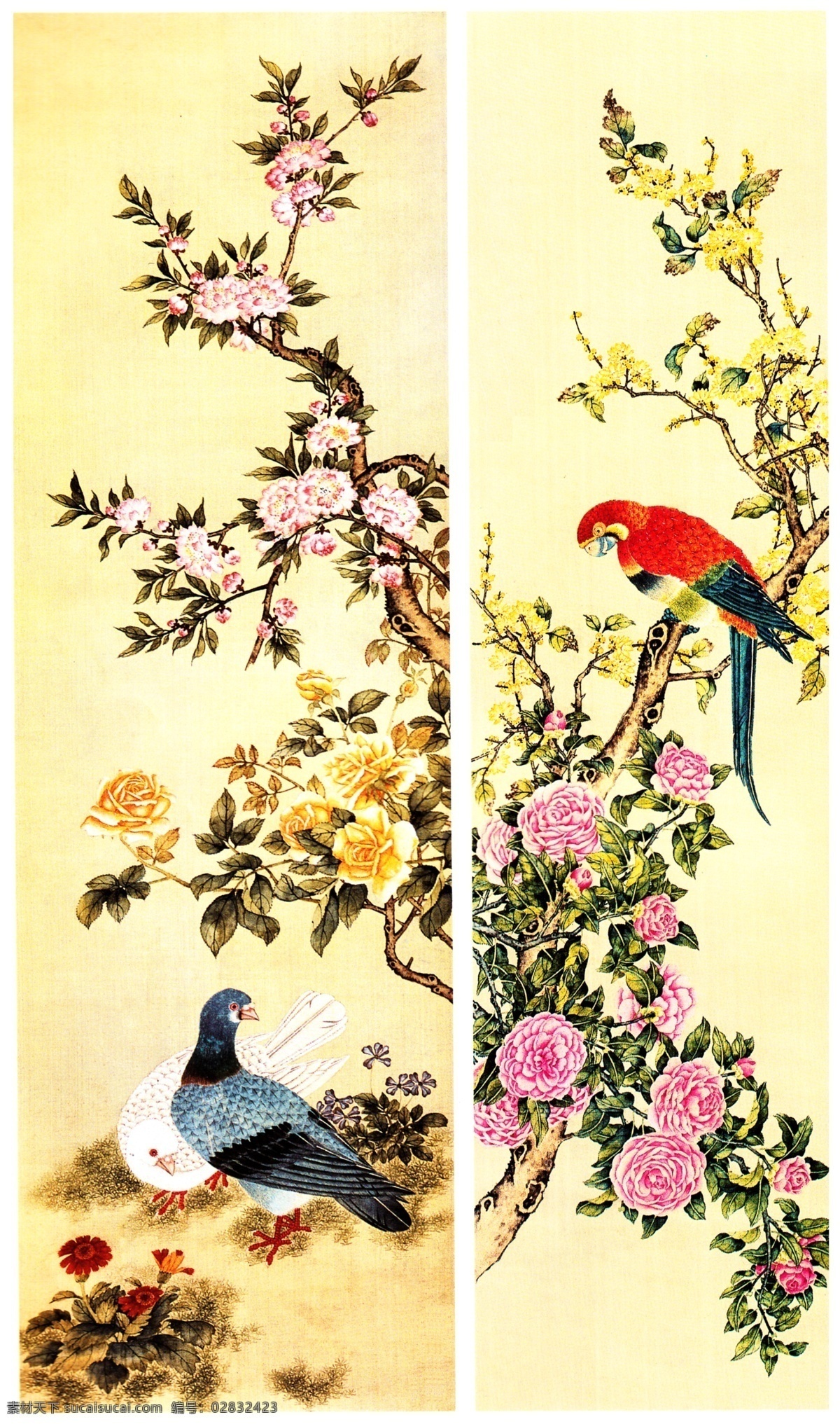 国画花鸟 花鸟画 牡丹 牡丹花 国画牡丹 芙蓉 芙蓉花 国画芙蓉 工笔花鸟 鹦鹉 鸽子 萧士英绘画 国画集 绘画书法 文化艺术