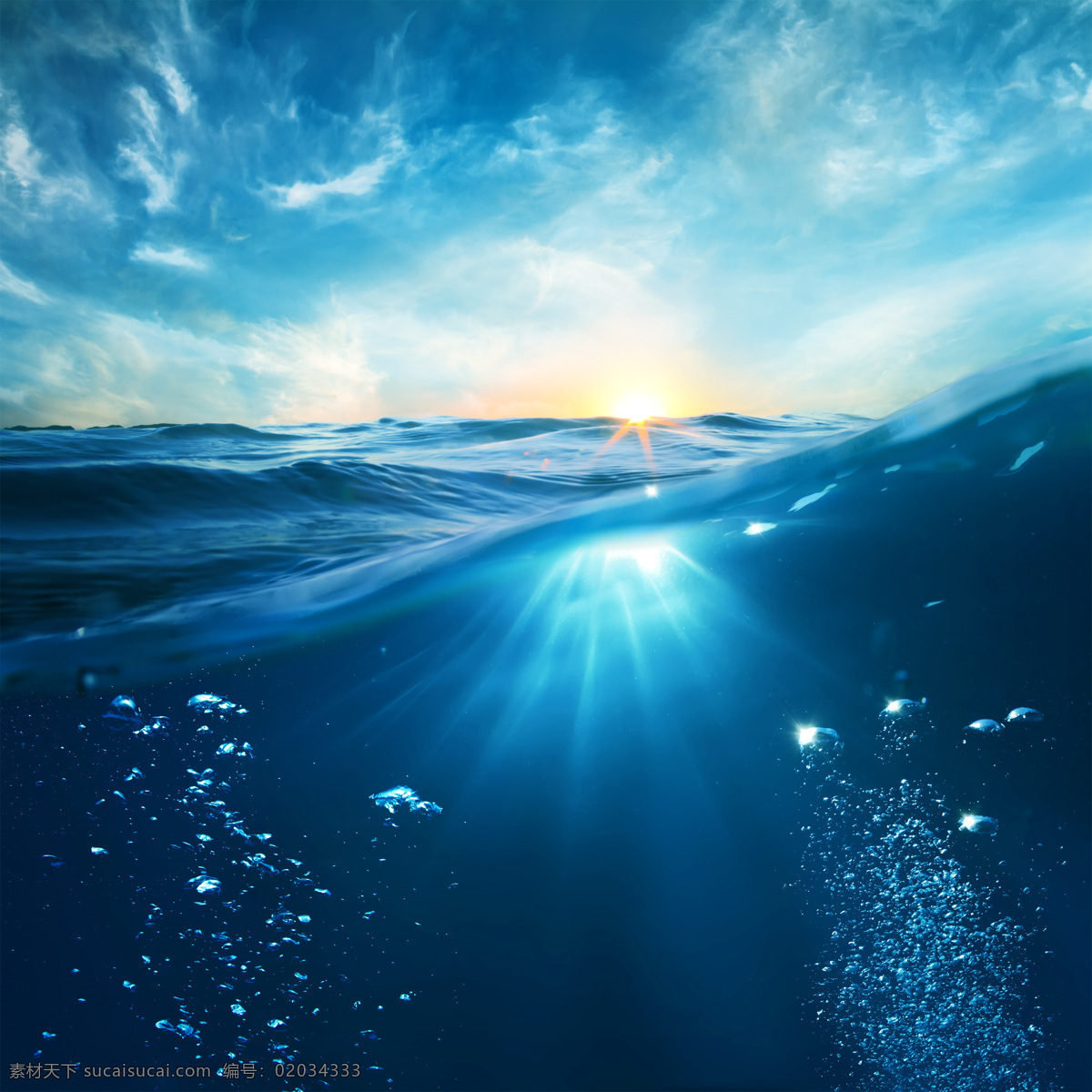 海水 大海 海洋 气泡 蓝天 白云 蓝色 阳光 光线 自然风光 自然景观 自然风景