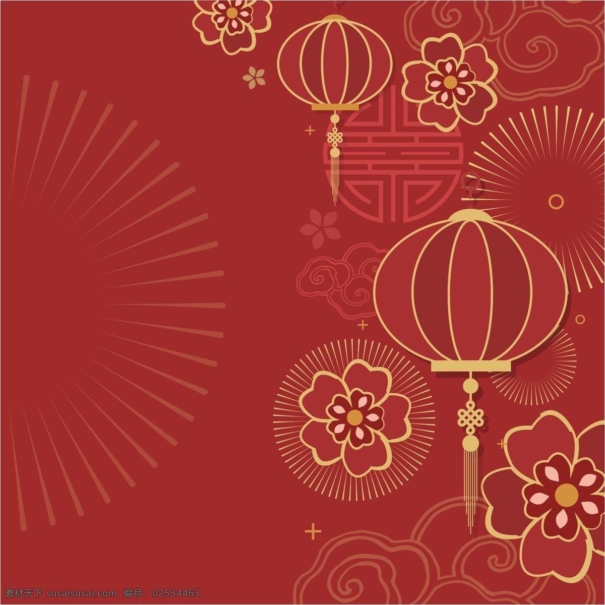 2019 新年 元素 快乐 背景 新年元素 新年素材 春节元素 春节素材 红色背景 新年灯笼 金色 渐变 红色花朵 矢量花朵 喜庆花朵 喜庆节日 节日元素 烟花 礼花 矢量云朵 文化艺术 节日庆祝