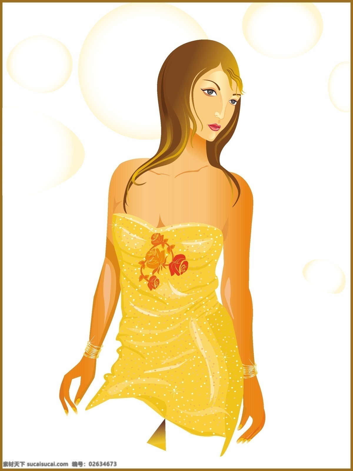 黄色 裙子 舞会 美女 黄色裙子 女人 矢量女性 卡通人 女性女人 矢量人物 矢量素材 白色