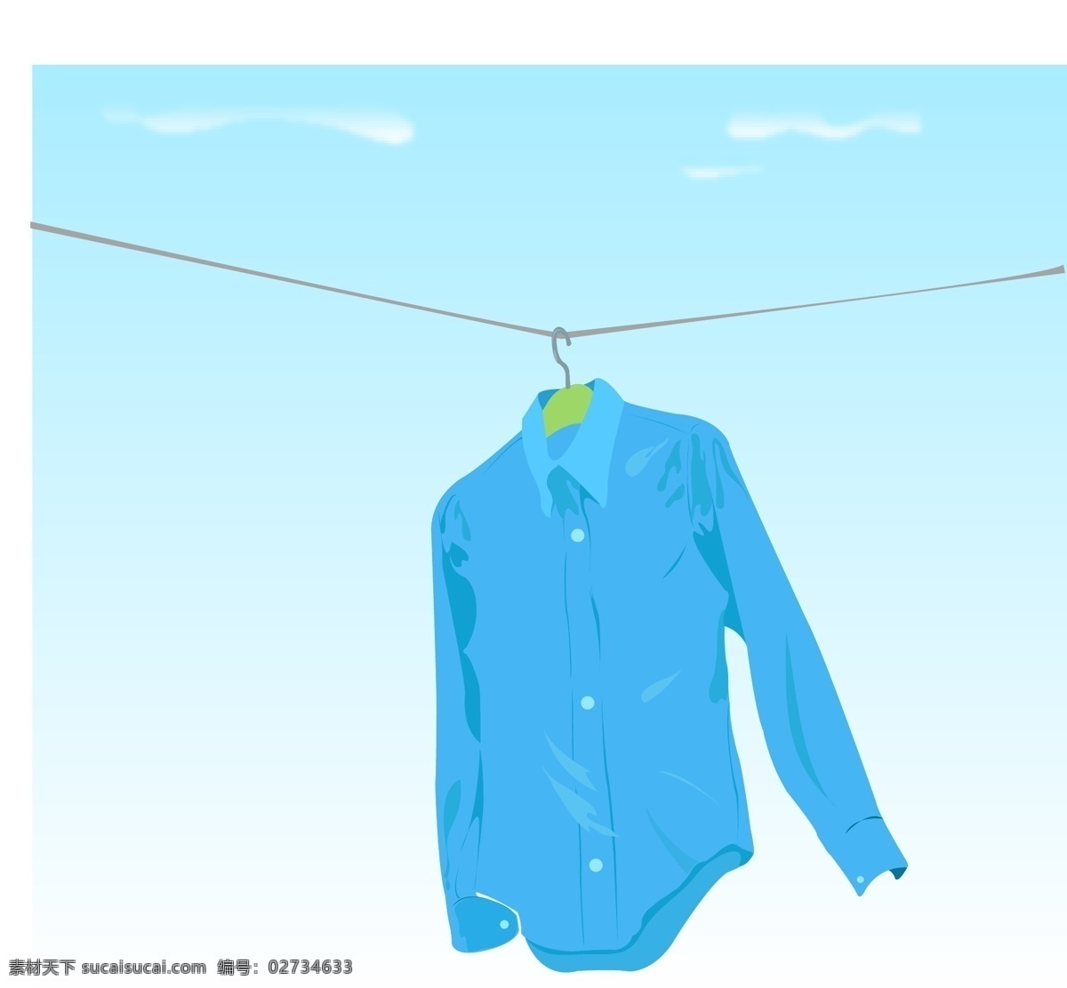 晾晒 衣服 衬衣 蓝色 悬挂 矢量图 日常生活