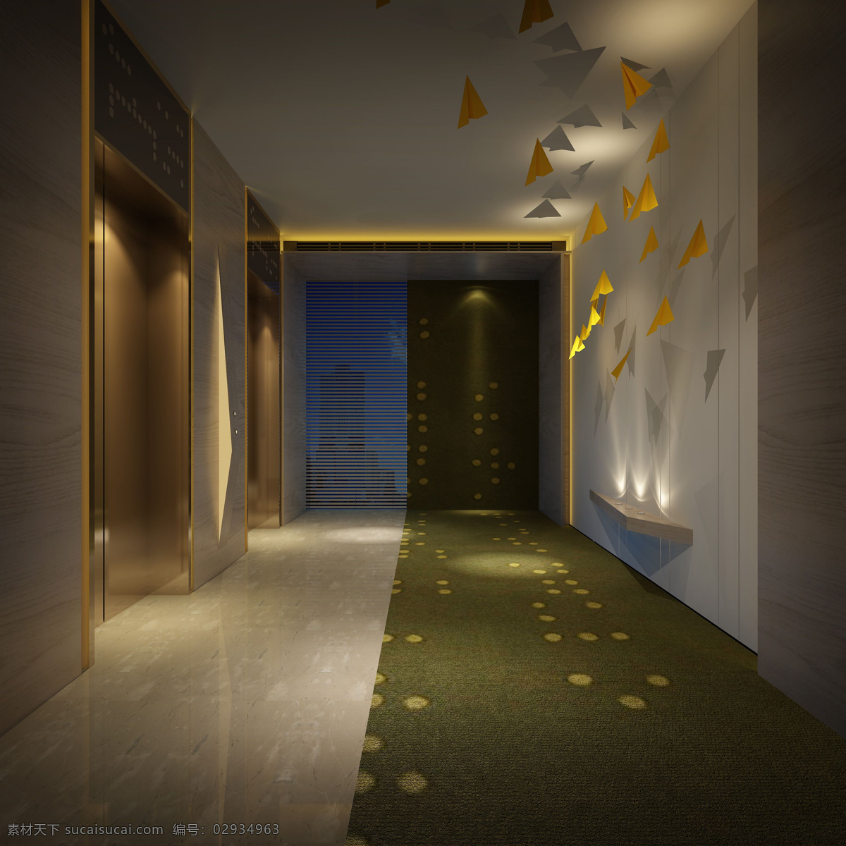 时尚 创意 暗色 调 酒店 走廊 装修 效果图 创意陶瓷地板 暗色调 成墙面 白色集成吊顶 创意背景墙