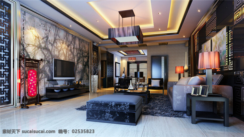 中式 客厅 3d 模型 室内模型 室内设计模型 装修模型 室内 场景 3d模型素材 室内装饰 3d室内模型 3d模型下载 max 黑色