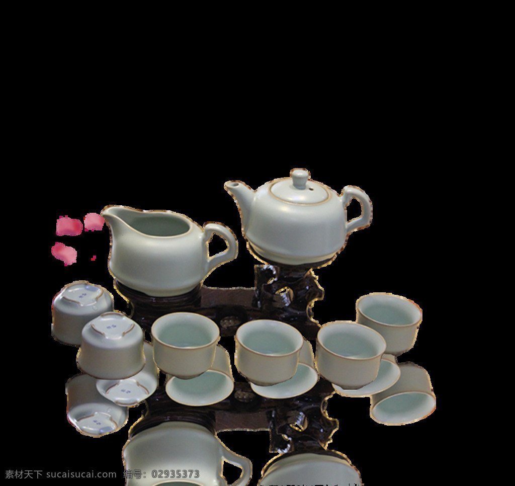 清新 简约 浅绿色 茶具 产品 实物 茶文化 产品实物 花瓣 浅色茶具