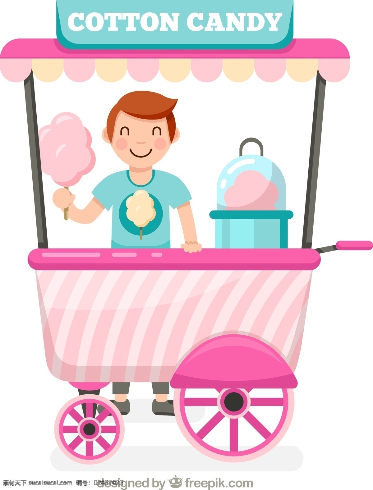 粉色 棉花 糖 车 男子 矢量 棉花糖车 棉花糖 粉色棉花糖 车和男子 文化艺术 节日庆祝