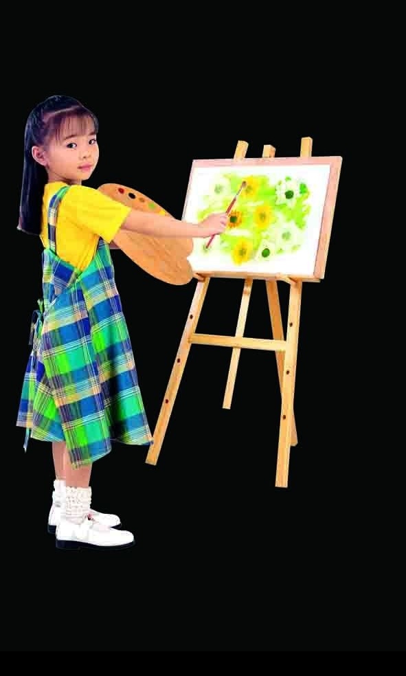 女孩作画 小女孩 微笑 画画 画架 画 画盘 分层 人物 源文件库