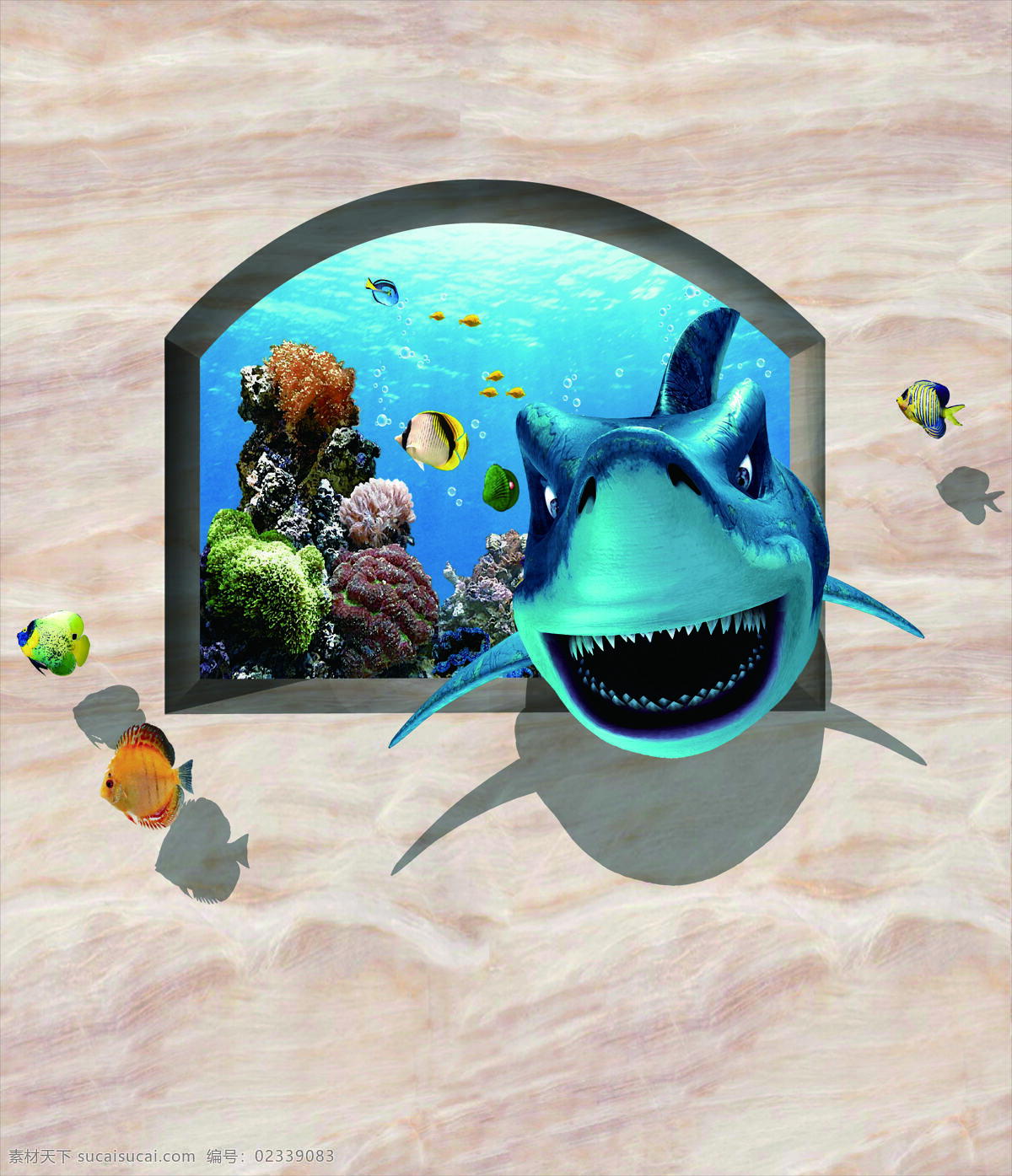 海底鱼世界 海底 海洋 3d 立体 鱼 鲨鱼 卡通鲨鱼 壁纸