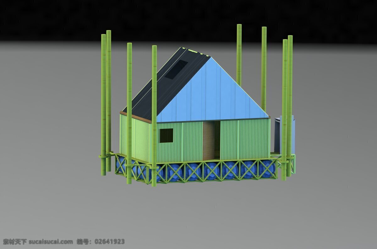 浮 竹屋 建筑 教育 3d模型素材 建筑模型