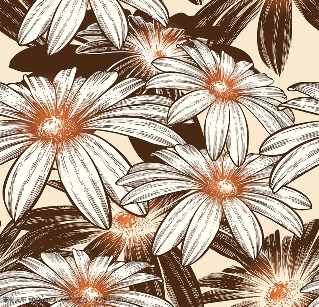 复古 花卉 背景 矢量 花朵 植物 手绘 装饰 卡片 插画 海报 画册 矢量植物 生物世界 花草