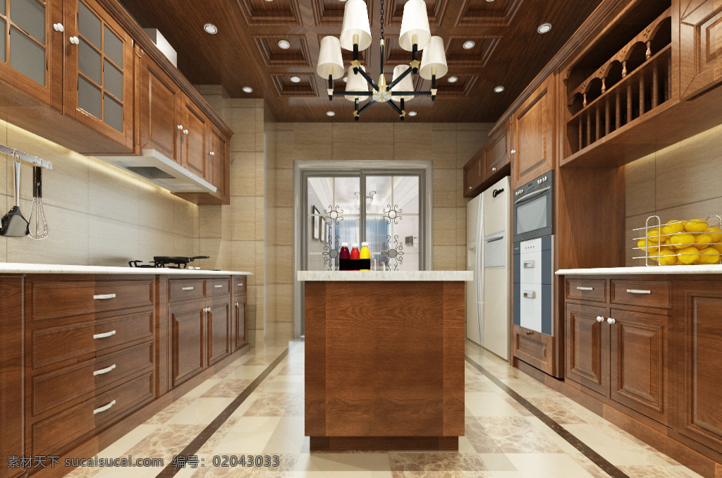 美式 厨房 装饰装修 效果图 室内设计 室内装修 3d模型 美式风格 厨房效果图