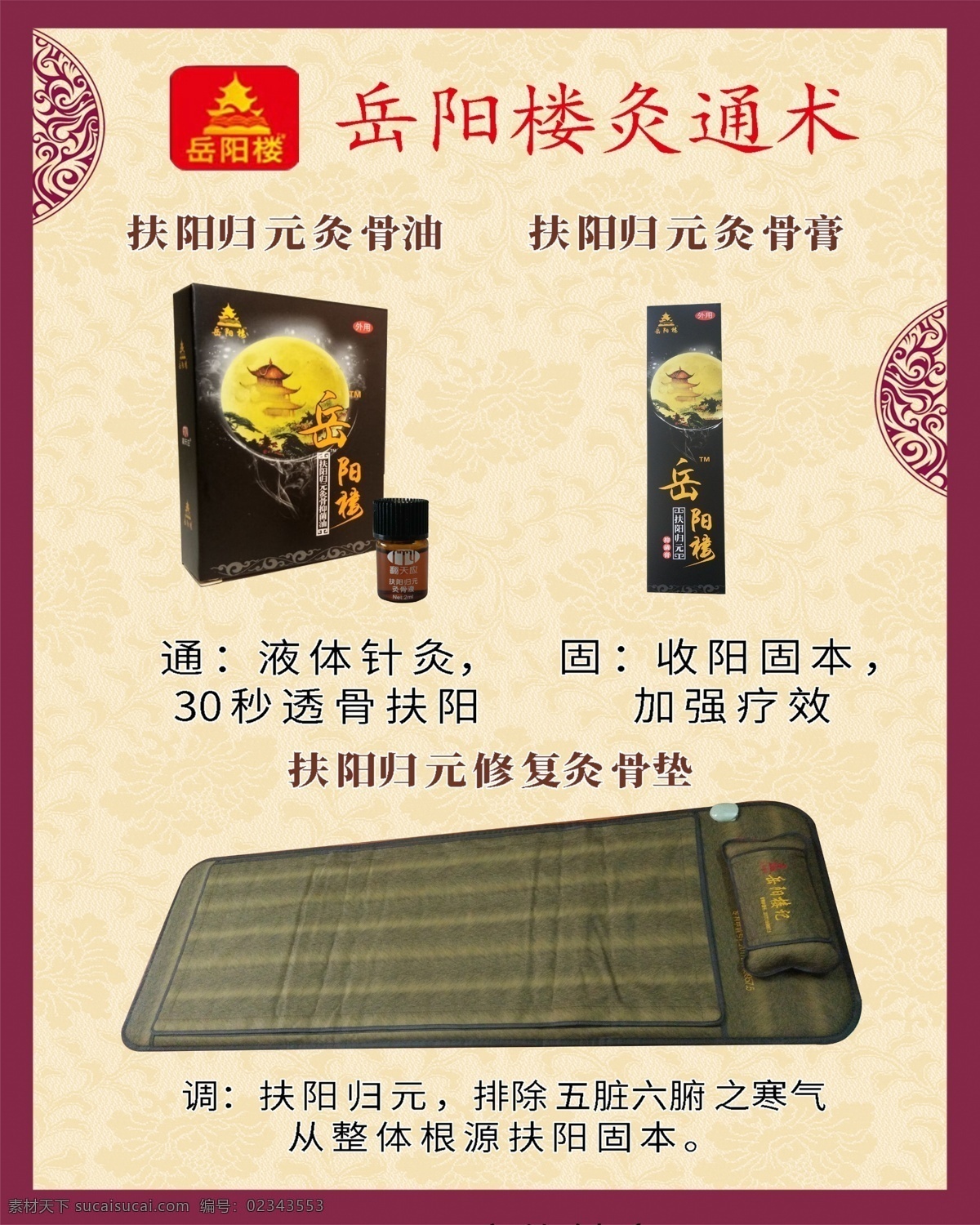 岳阳楼灸通术 灸骨油 灸骨膏 灸骨垫 翻天应 花边 底纹 分层