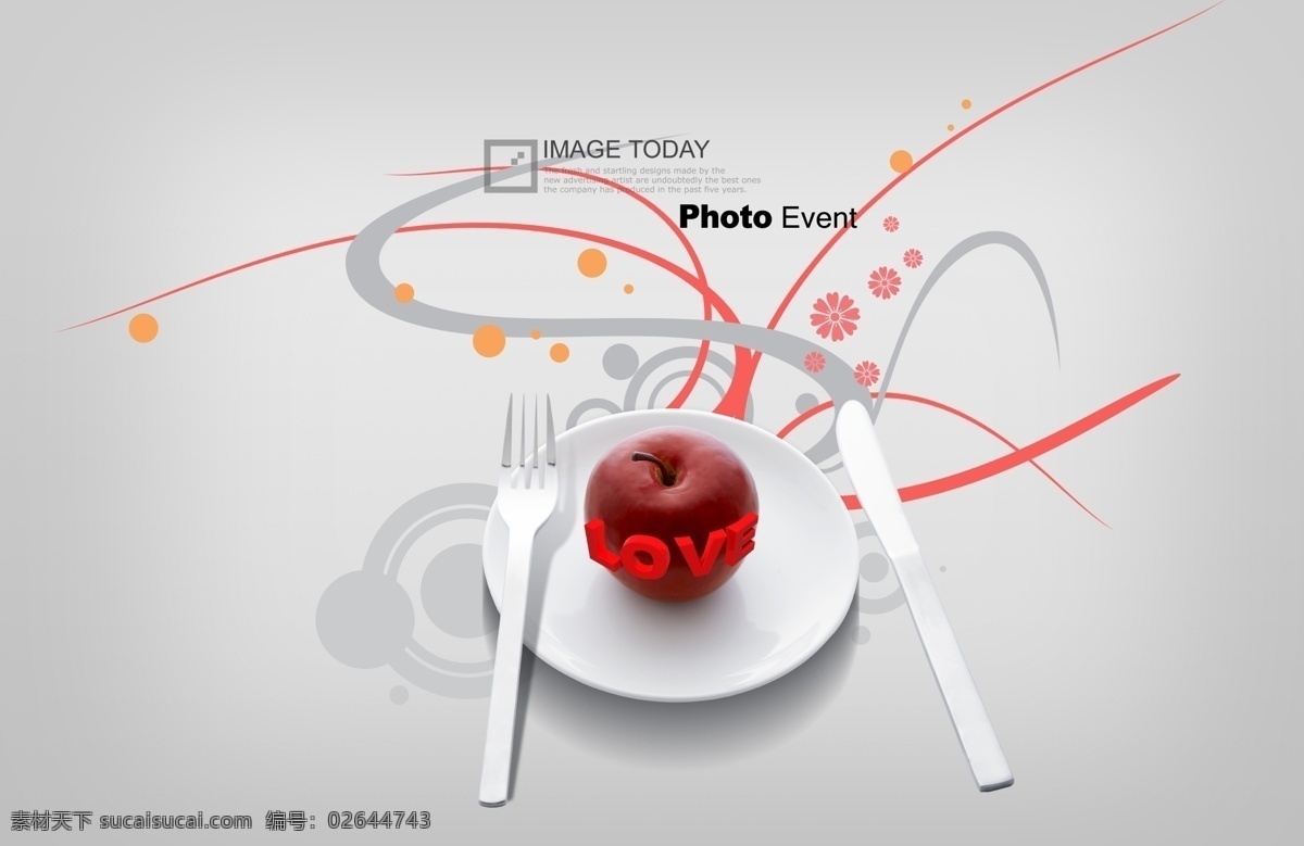 盘子 内 刀叉 红苹果 分层 叉子 刀子 线条 psd源文件