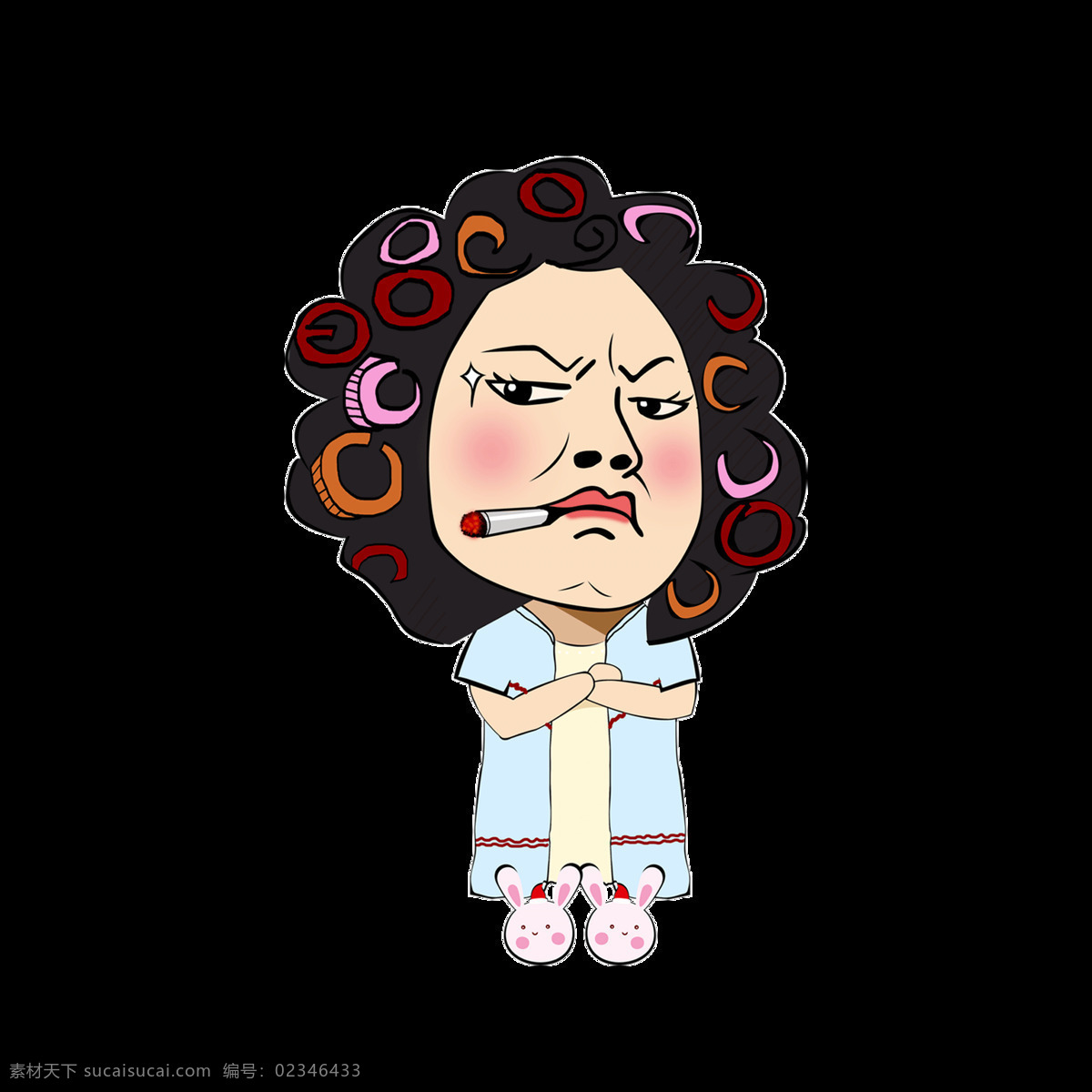 手绘 卡通 包租 婆 元素 人物 叼烟 包租婆元素