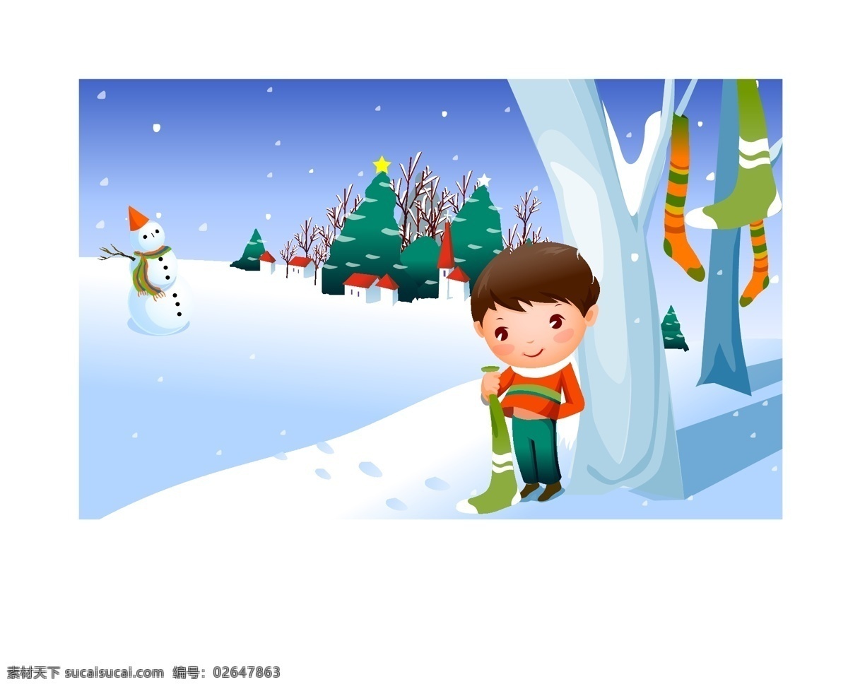 雪 里 男孩 儿童 房子 卡通人物 矢量图库 娃娃 雪人 雪里的男孩 扫雪 下雪了 飘雪了 矢量景色 其他矢量图