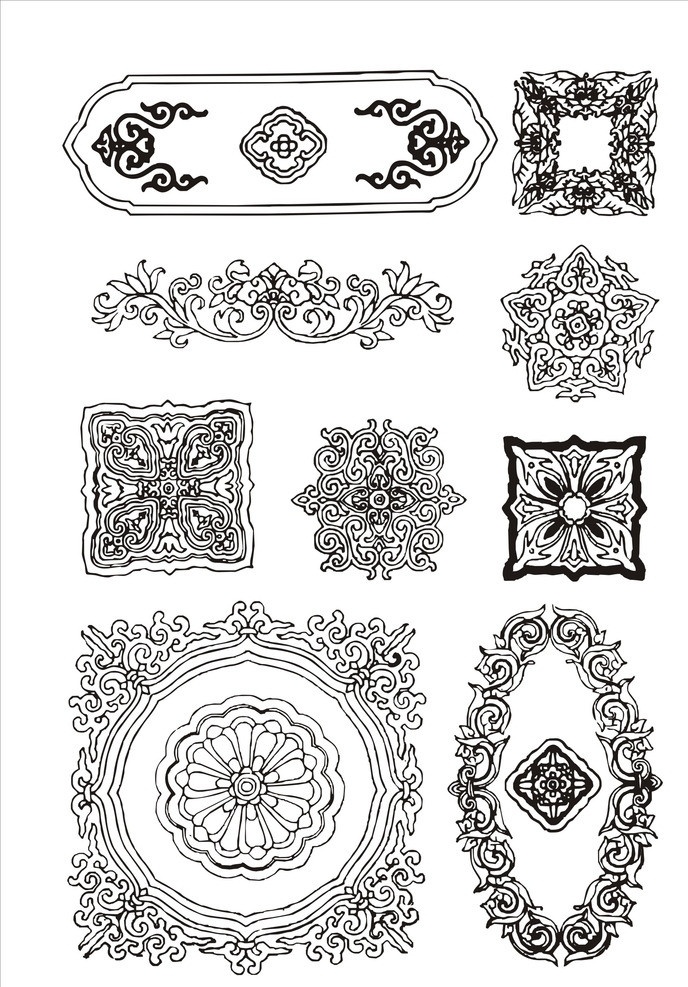 中式边框 古典花纹 边框 古典边框 花边 花纹 底纹 传统图案 传统纹样 古代素材 古代纹饰 民间 传统文化 刺绣 矢量 设计师图库 文化艺术