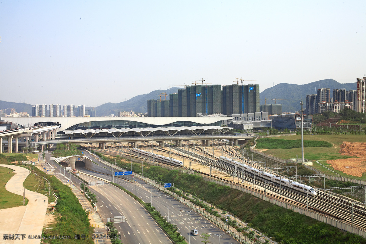 四通八达 交通 网络 草地 城市建设 高楼 公路 建筑景观 天空 自然景观 交通网络 矢量图 现代科技