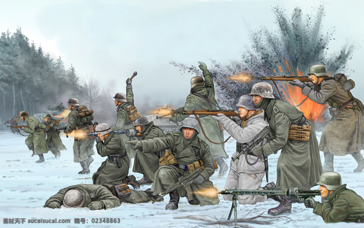 二战德军 战争油画 战争绘画 德军 战争画 插画 军事 题材 雪景 绘画书法 文化艺术