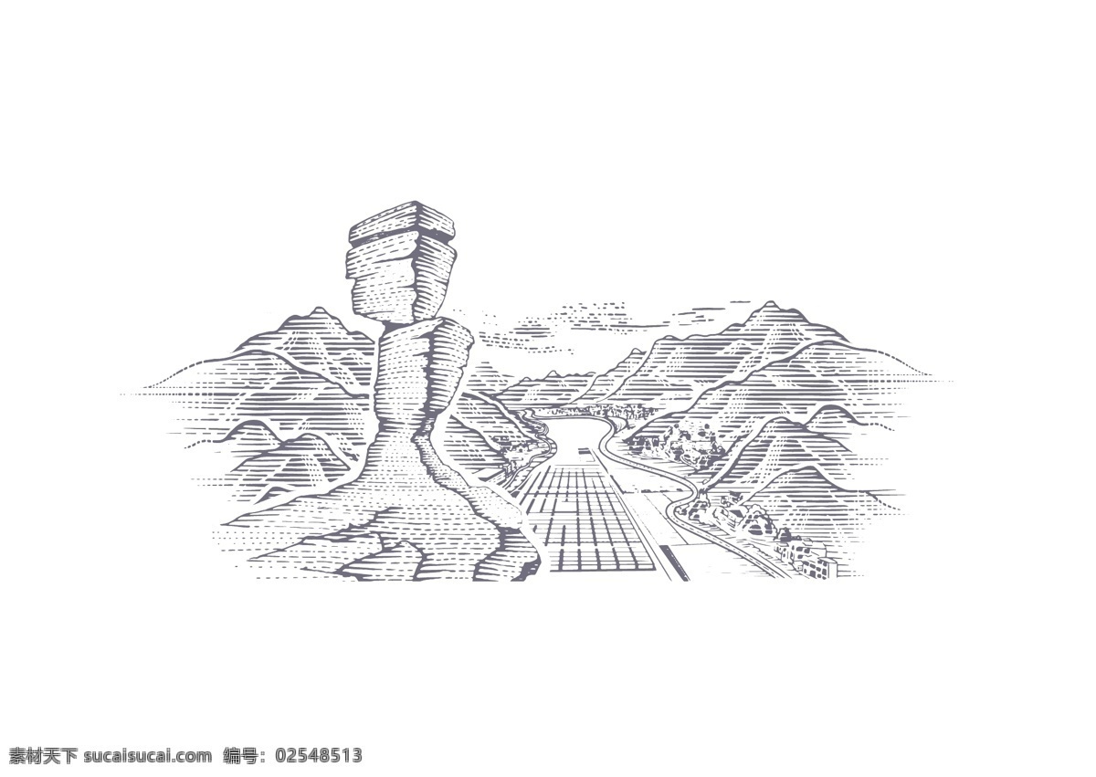 梵净山 标志 景色 插画 黔山第一石 黑白 线描 自然风光 自然景观