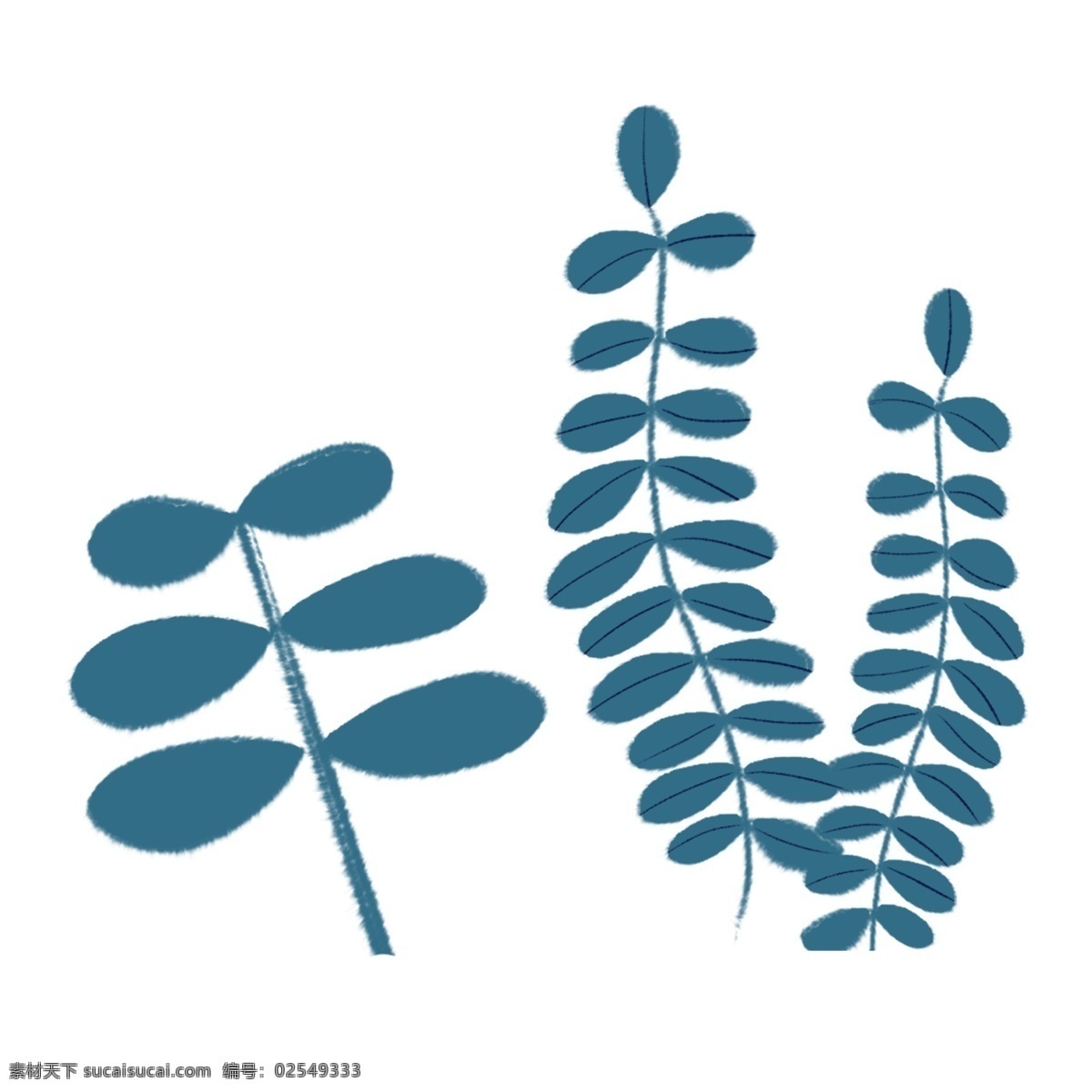 蓝色 手绘 叶子 植物 装饰 图案 水彩 浪漫 唯美 清雅 装饰图案 透明素材