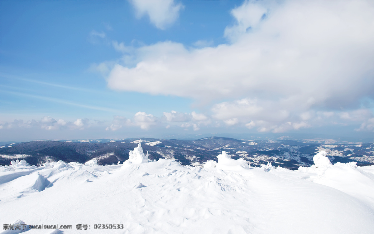 冬季 美丽 雪景 雪 蓝天 白云 山脉