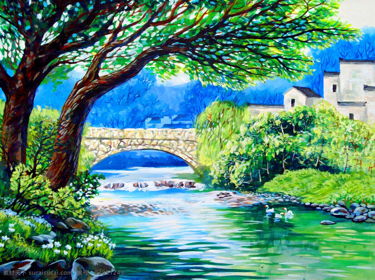 小桥流水 风景 油画 油画写生 风景油画 风景写生 绘画艺术 装饰画 书画文字 文化艺术