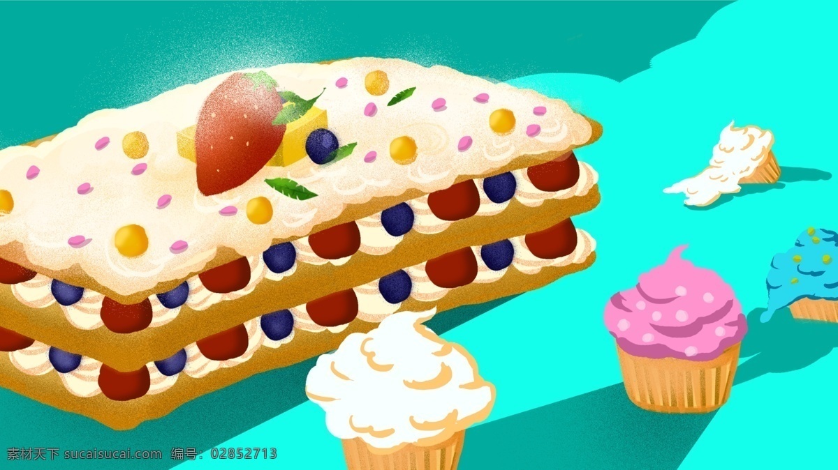 美味 多彩 蛋糕 插画 原创 美食 宣传册 画册 商业插画 五彩缤纷 奶油 甜蜜 海报 手机用图 社交媒体