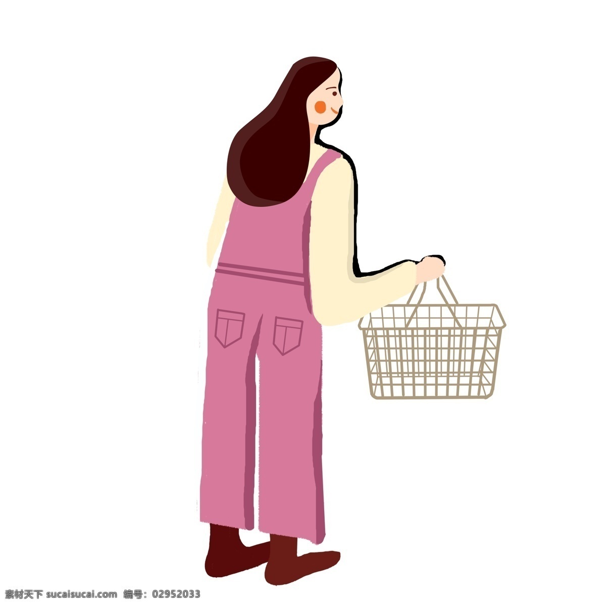 提 购物篮 购物 女孩子 商用 元素 卡通 女性 人物 手绘