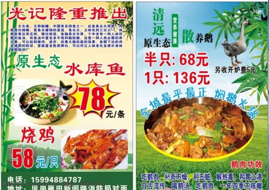 美食宣传单 海报 烧鸡 水库鱼 餐饮宣传海报