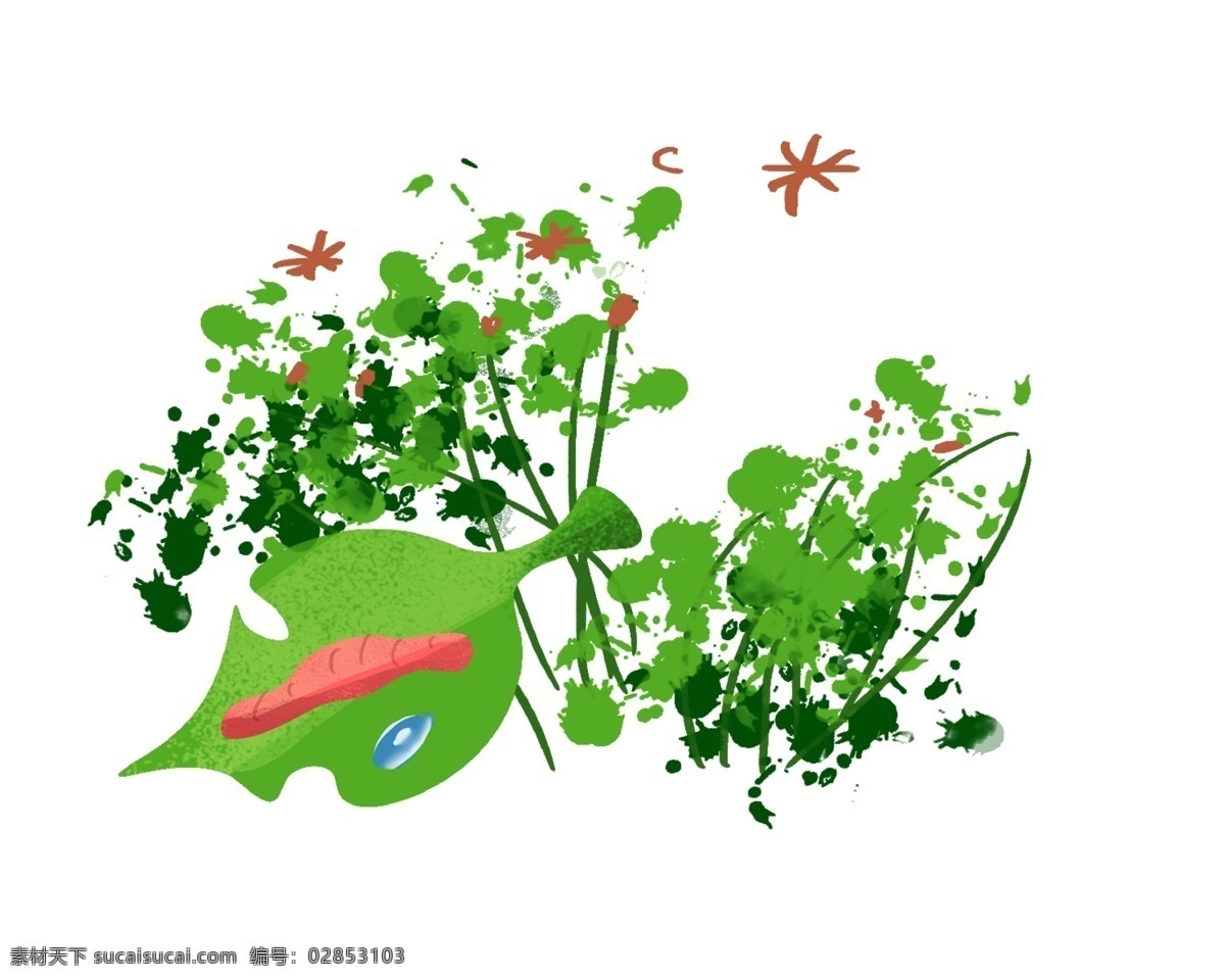 堆 植物 装饰 插图 绿色植物 红色害虫 蓝色水滴 掉落的叶子 简约的树叶 春天的植物 卡通植物 创意卡通