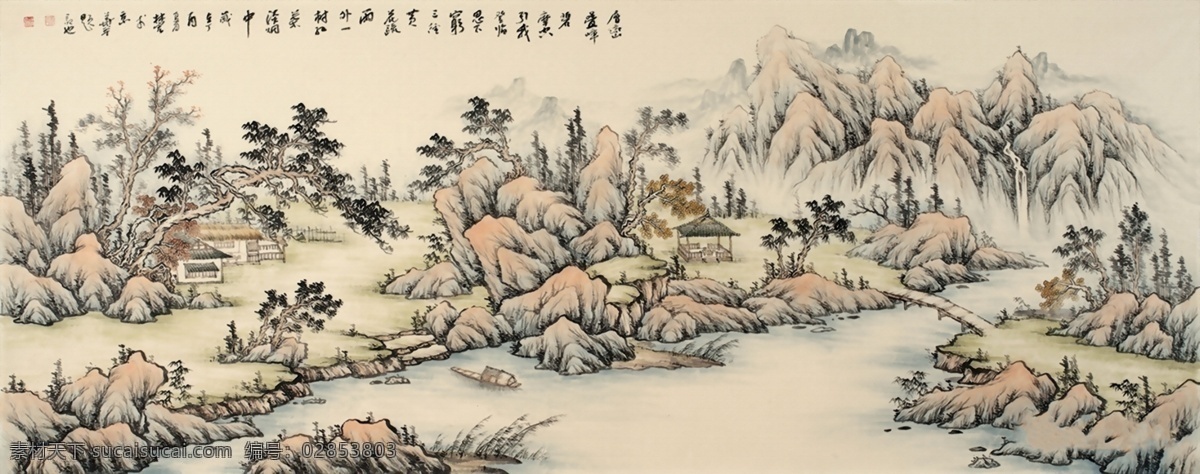 仿古山水画 鸿运当头 鸿运当头国画 国画山水 山水画 山水 中国画 国画装饰画 鸿运 巨幅山水画 鸿运当头油画 风水画 满山红遍 鸿运当头风水 鸿运当头山水 新中式装饰画 挂画 文化艺术 传统文化