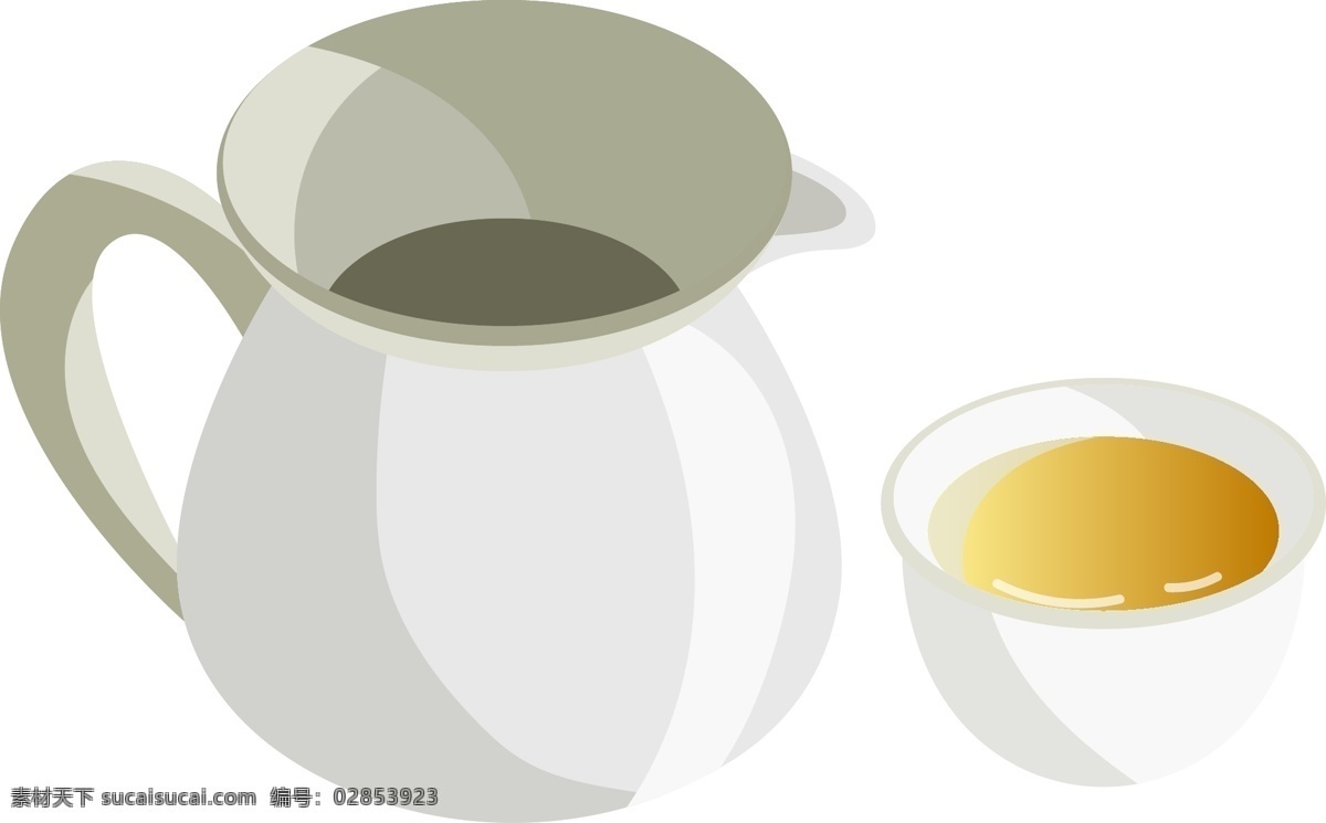 茶壶 茶杯 茶水 插图 白色茶具 茶壶插图 香浓茶水 一杯茶水 陶瓷茶具 浓茶