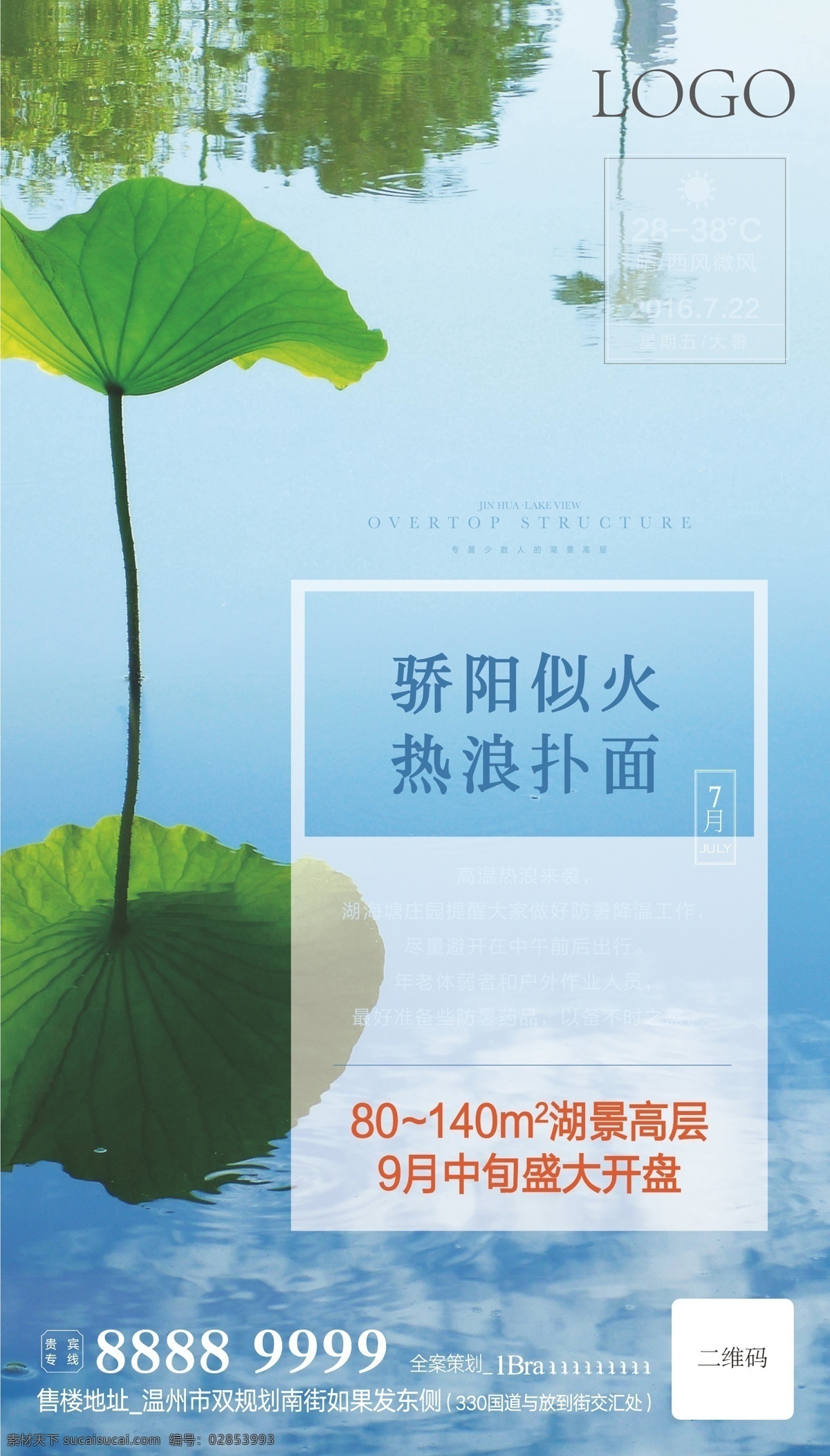 大暑 节气 单图 海报 荷花