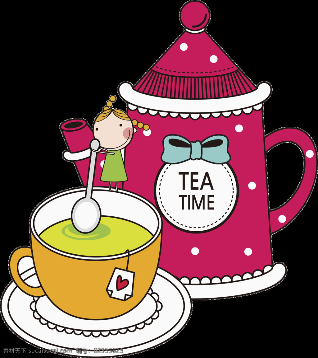 创意 卡通 茶道 元素 茶壶 茶杯