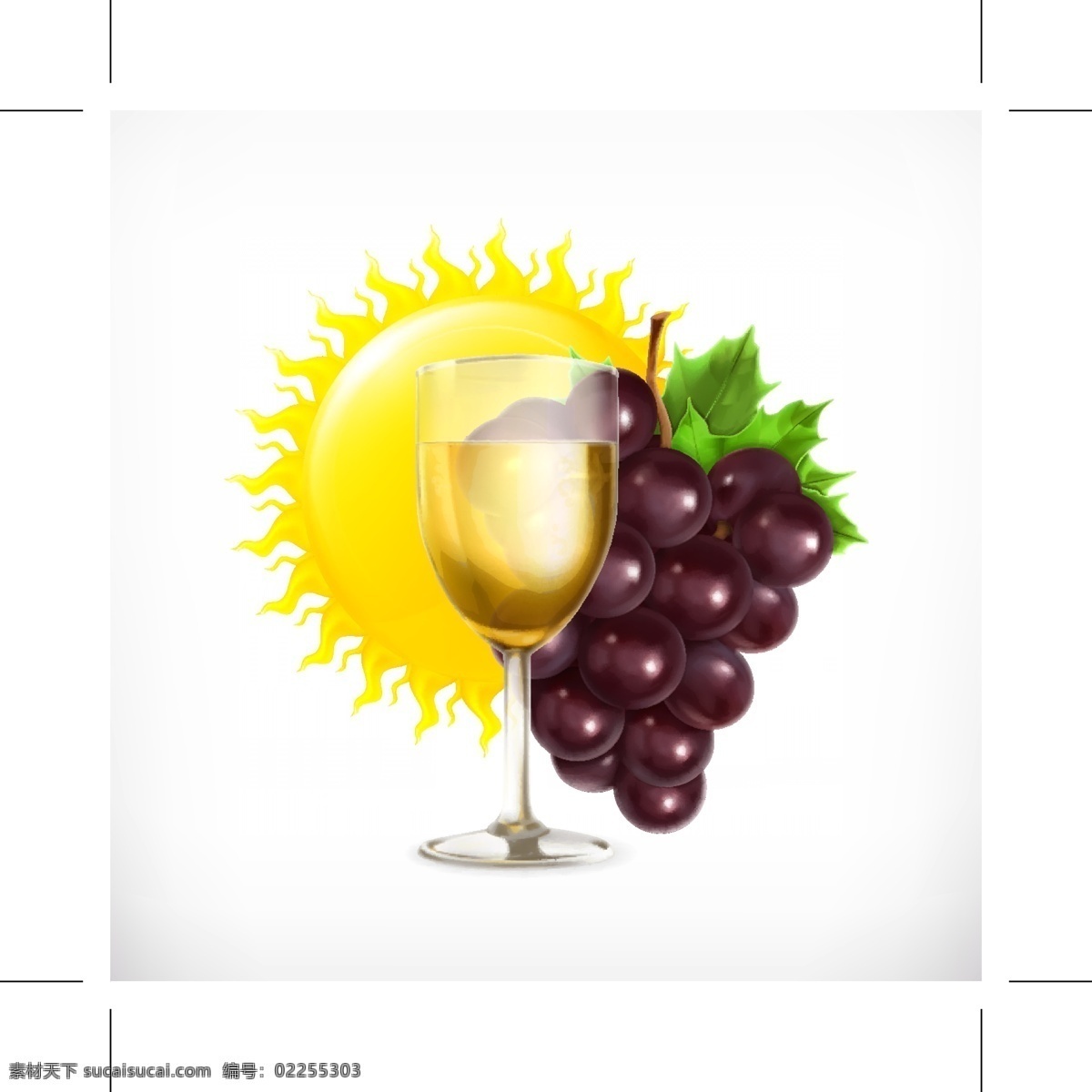 葡萄 葡萄酒 矢量图 水果 太阳 香槟酒 其他矢量图