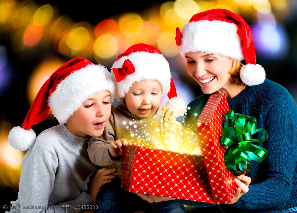打开 礼物 盒 一家 三口 打开礼物盒 一家三口 圣诞礼物盒 圣诞帽子 美女 女孩 儿童 圣诞节 节日 生活人物 人物图片