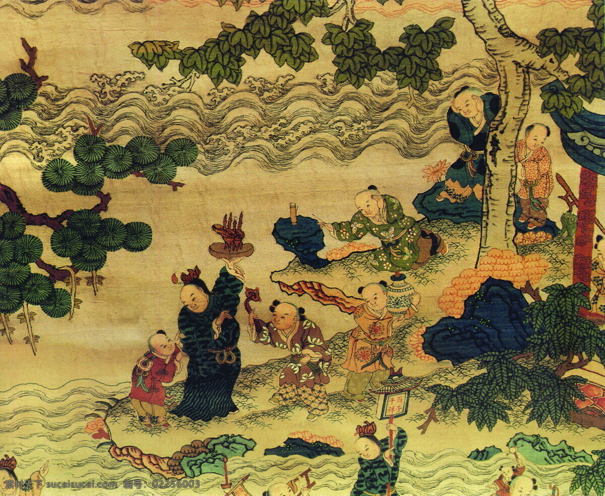 中国画 小孩 古典 古画 绘画 江南人家 人物 山水 艺术 楼阁 装饰素材 无框画