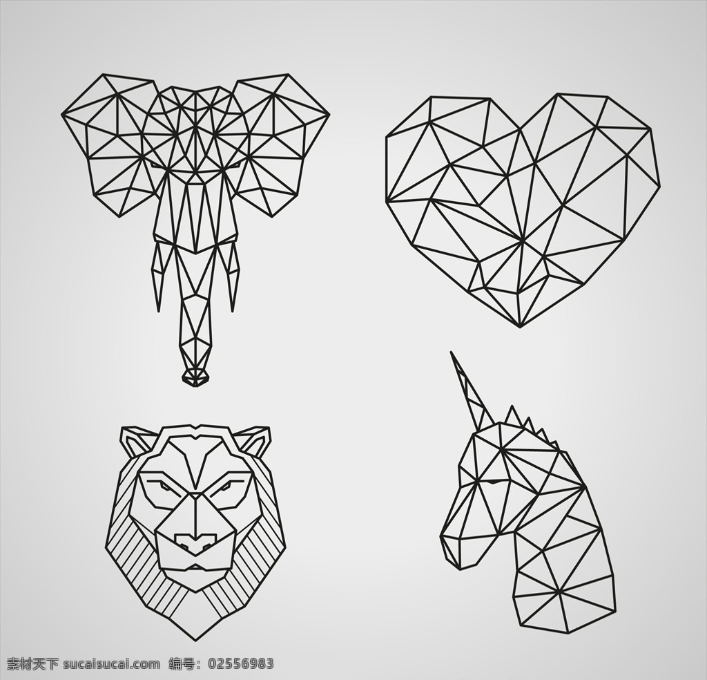 几何 抽象 动物 头像 图案 印花 创意 大象 狮子 独角兽 爱心
