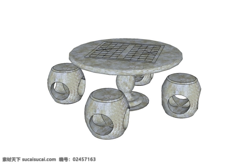 石凳 围棋桌 休闲石桌 休闲石凳 桌椅组合 3d设计 室内模型 skp