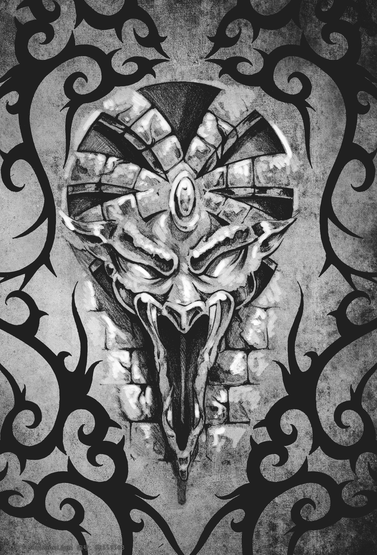 骷髅 面具 插画 怪物 怪兽 魔鬼 魔兽插画 素描插画 创意插画 纹身图案 刺青图案 插图 其他类别 生活百科