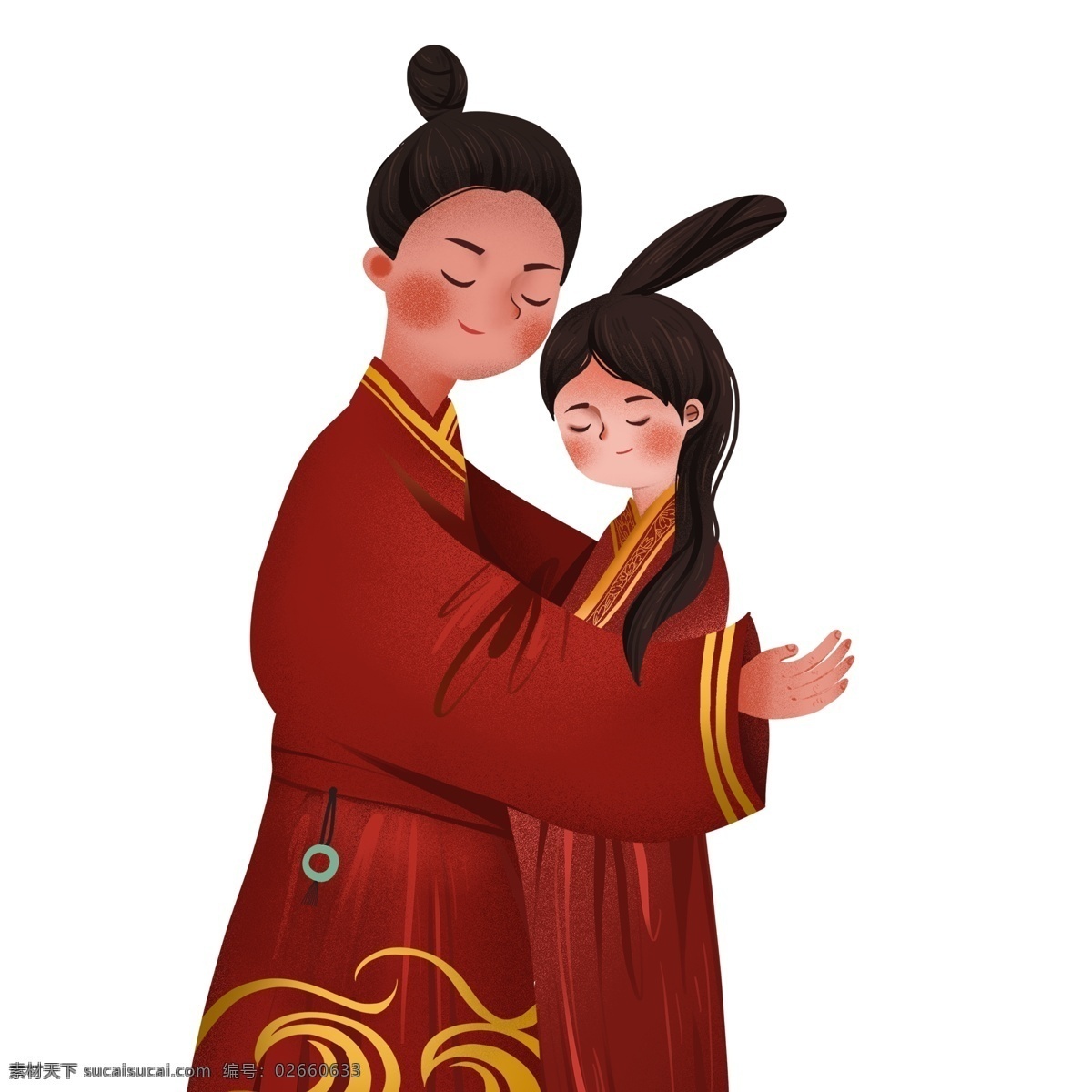 喜庆 中式 新郎 新娘 人物 卡通 插画 喜结良缘 手绘 人物设计