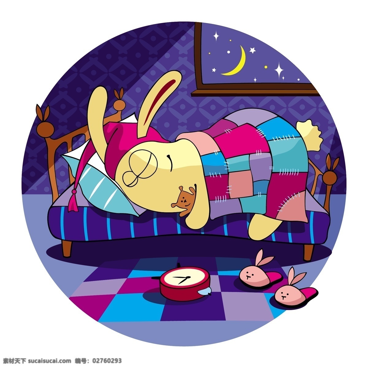 睡梦 里 孩子 月亮 矢量 兔子 卡通 床 童话 在月亮上 睡梦中 对话框 夜晚 月球 插画 星空